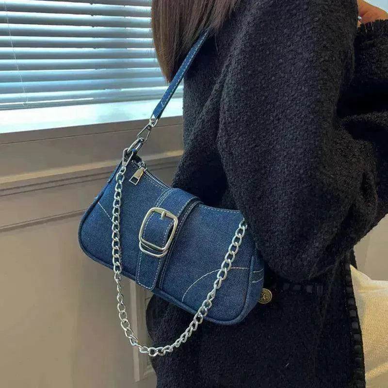 Denim Shoulder Bags Women's Fashion Chains Handbag Crossbody Bags Small Square Armpit Bag - Velora