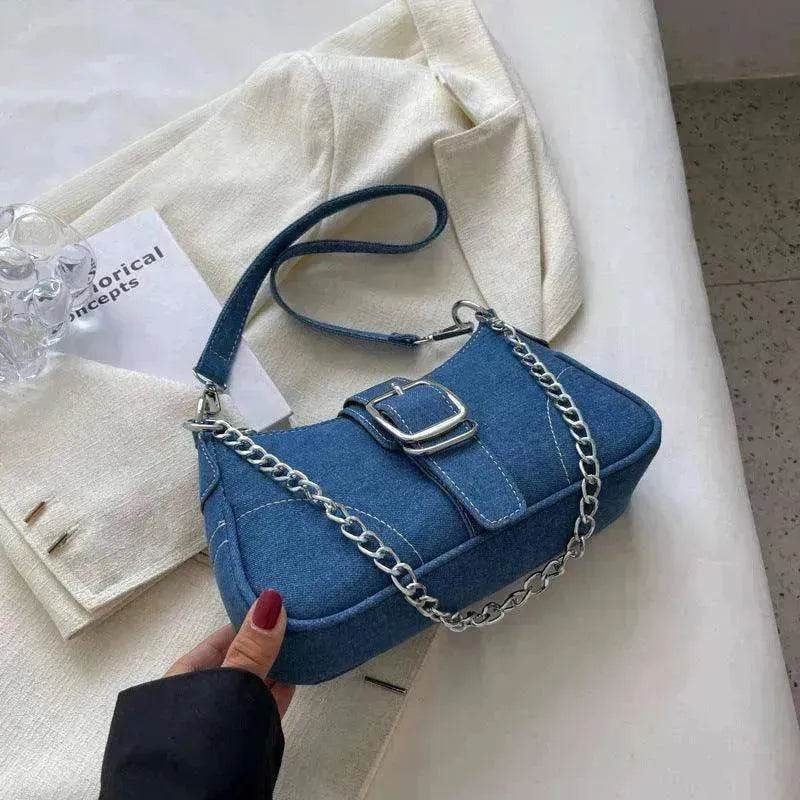 Denim Shoulder Bags Women's Fashion Chains Handbag Crossbody Bags Small Square Armpit Bag - Velora