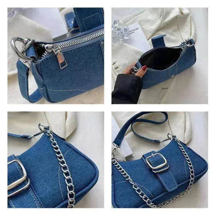 Denim Shoulder Bags Women's Fashion Chains Handbag Crossbody Bags Small Square Armpit Bag - Velora