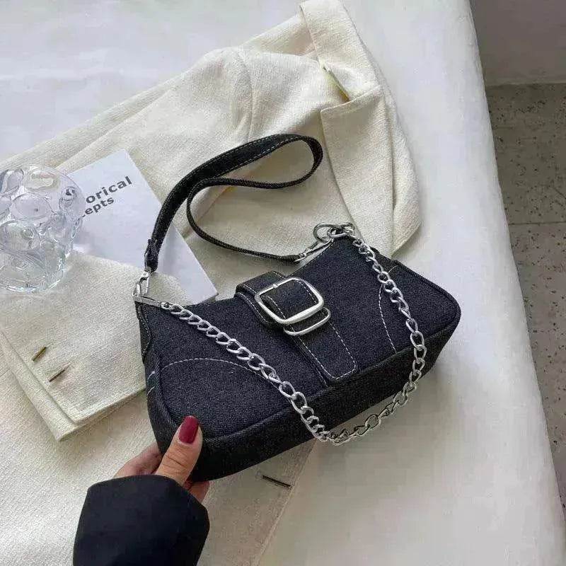 Denim Shoulder Bags Women's Fashion Chains Handbag Crossbody Bags Small Square Armpit Bag - Velora