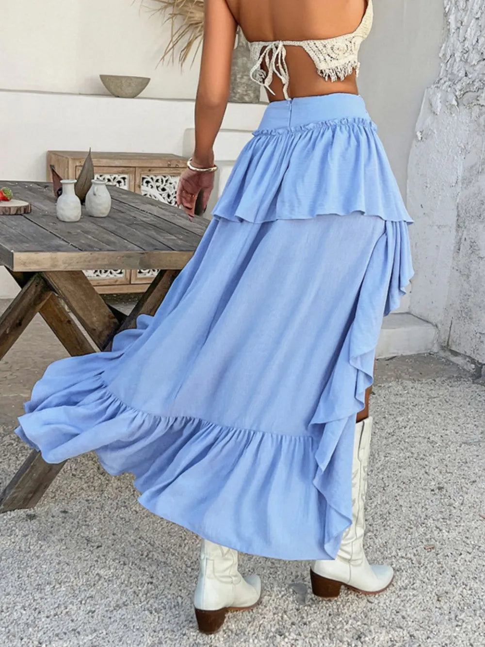 Devine High-Low Ruched Layered Skirt - Velora Luxury Fashion