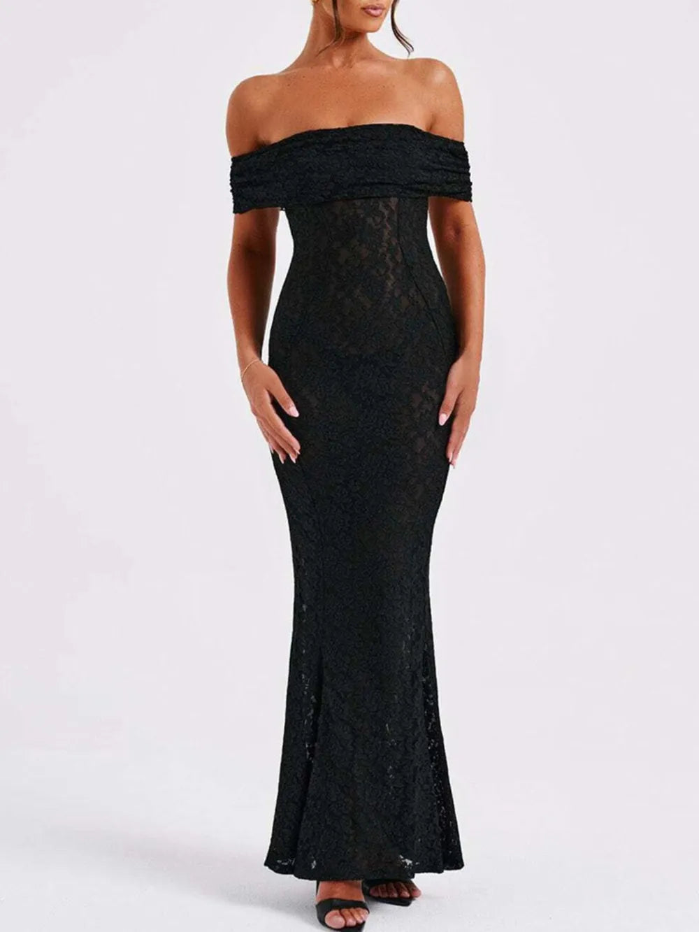 Devine Lace Off-Shoulder Maxi Dress - Velora Luxury Fashion