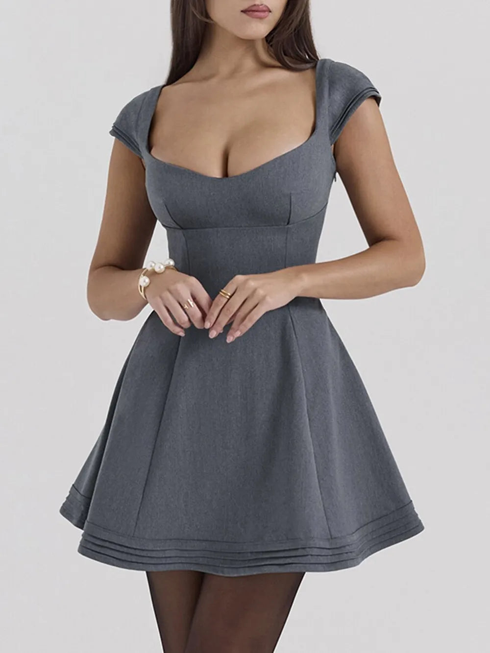 Devine Lace-Up Sweetheart Neck Cap Sleeve Mini Dress - Velora Luxury Fashion