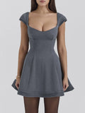 Devine Lace-Up Sweetheart Neck Cap Sleeve Mini Dress - Velora Luxury Fashion