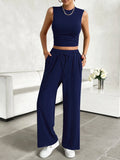 Devine Mock Neck Sleeveless Top and Drawstring Pants Set - Velora Luxury Fashion