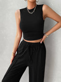 Devine Mock Neck Sleeveless Top and Drawstring Pants Set - Velora Luxury Fashion