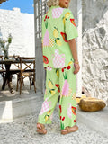 Devine Printed Collared Neck Half Sleeve Top and Pants Set - Velora Luxury Fashion