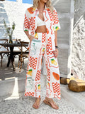 Devine Printed Collared Neck Half Sleeve Top and Pants Set - Velora Luxury Fashion
