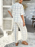 Devine Printed Collared Neck Half Sleeve Top and Pants Set - Velora Luxury Fashion