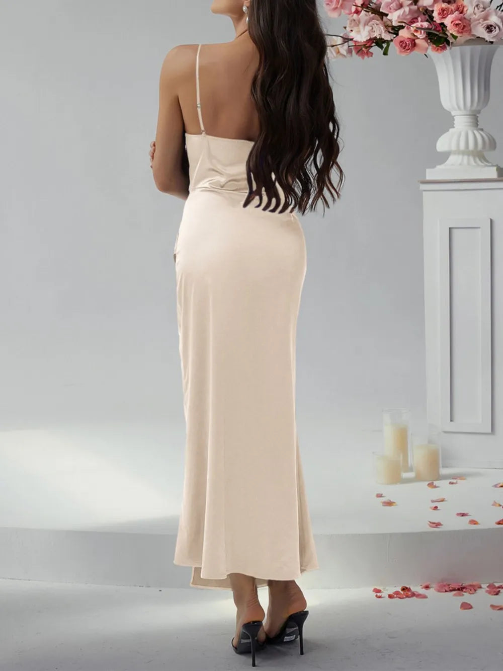 Devine Slit Ruched Maxi Cami Dress - Velora