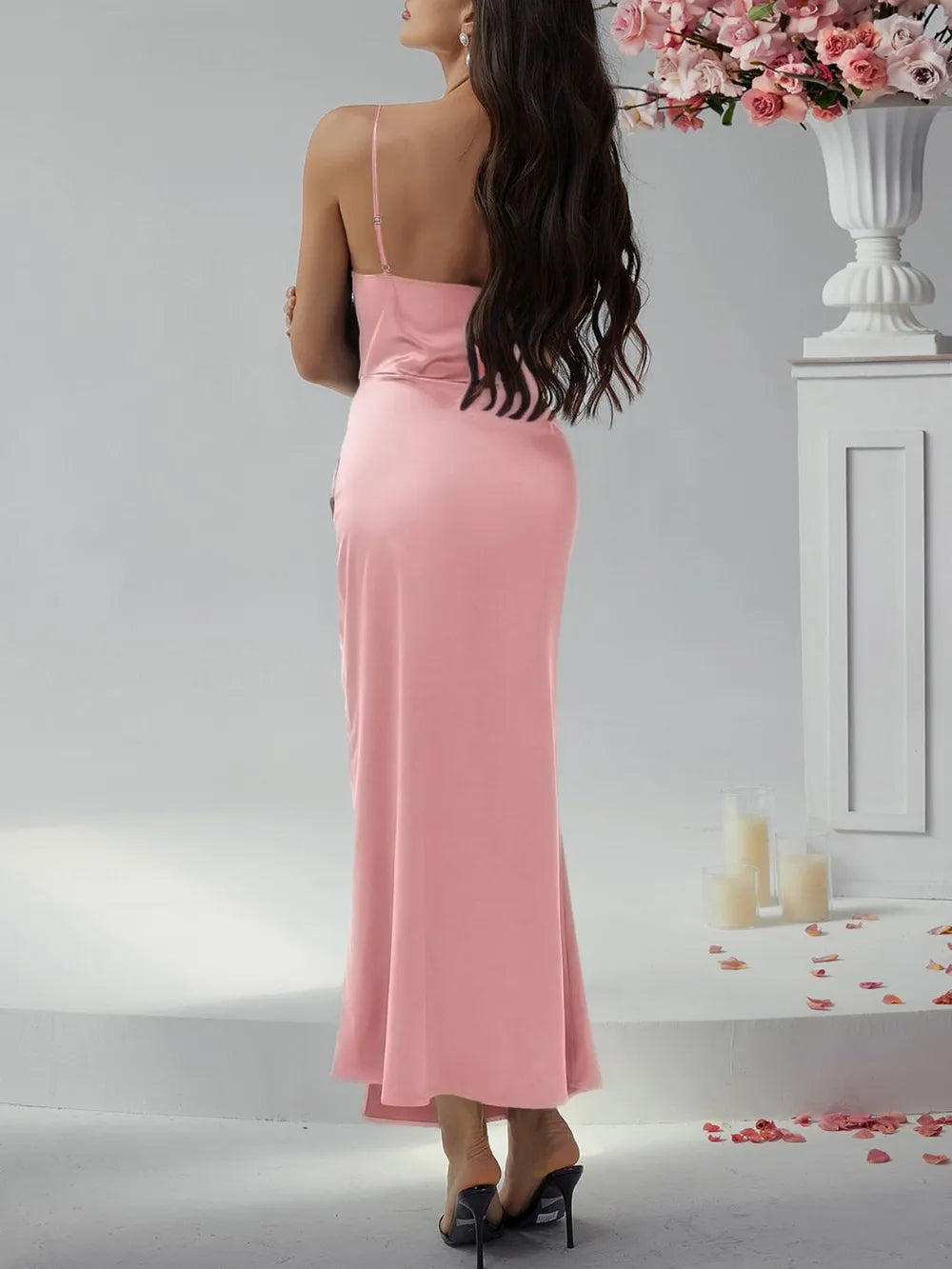 Devine Slit Ruched Maxi Cami Dress - Velora