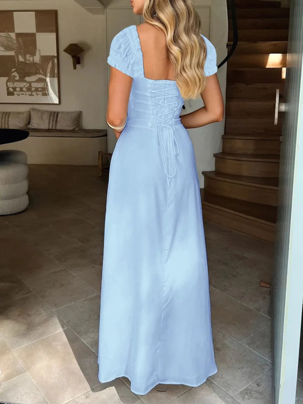 Devine Sweetheart Neck Short Sleeve Maxi Dress - Velora Luxury Fashion