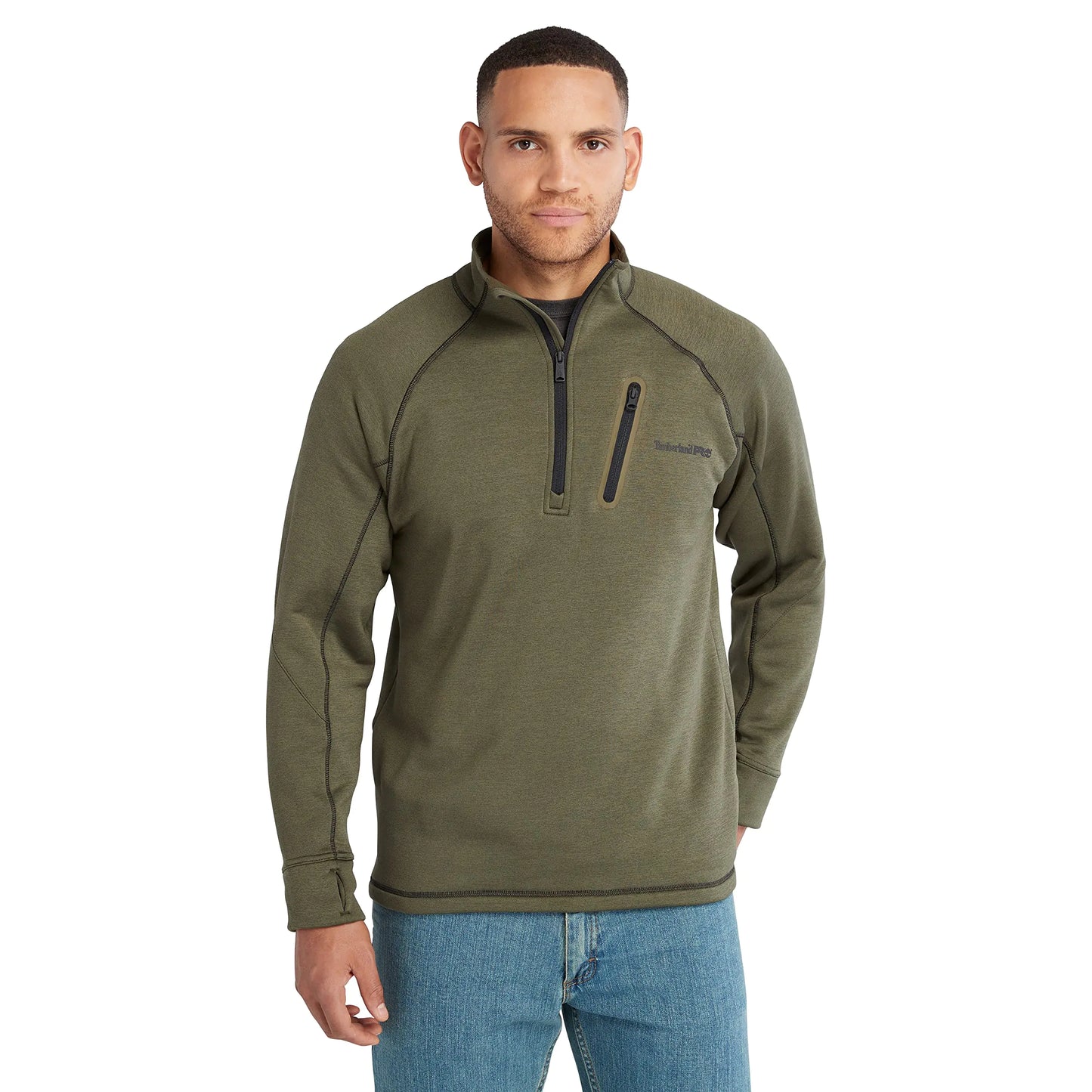 Timberland PRO Mens Reaxion 1/4-Zip Fleece Burnt Olive Heather Large