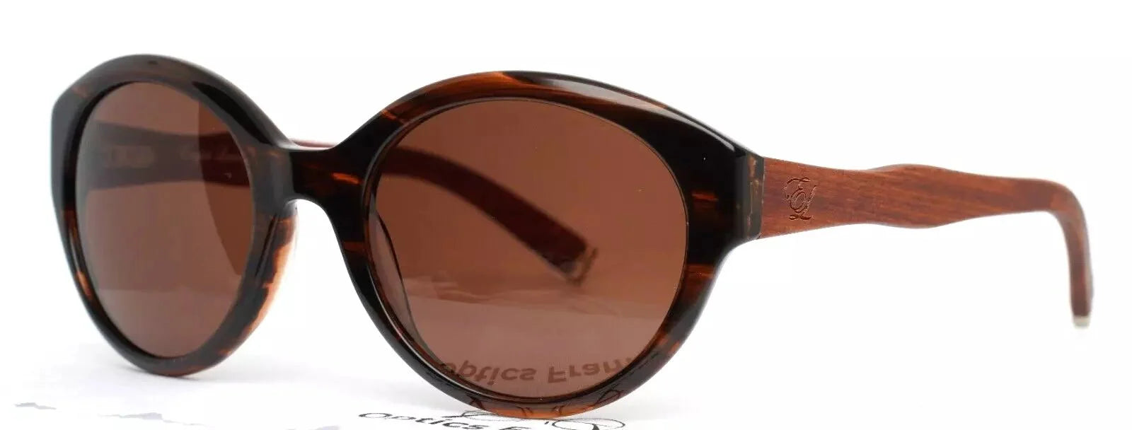 Diagram Amber Wood Womens Round Full Rim Sunglasses - Velora Luxury Fashion