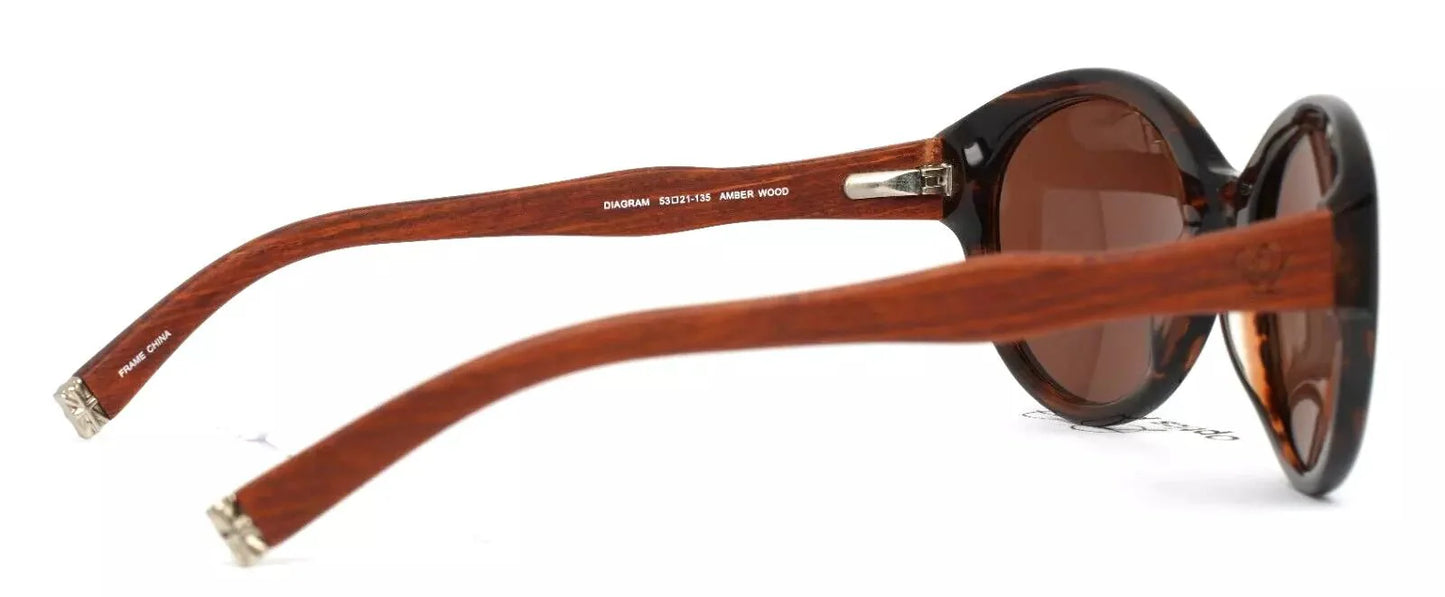 Diagram Amber Wood Womens Round Full Rim Sunglasses - Velora Luxury Fashion