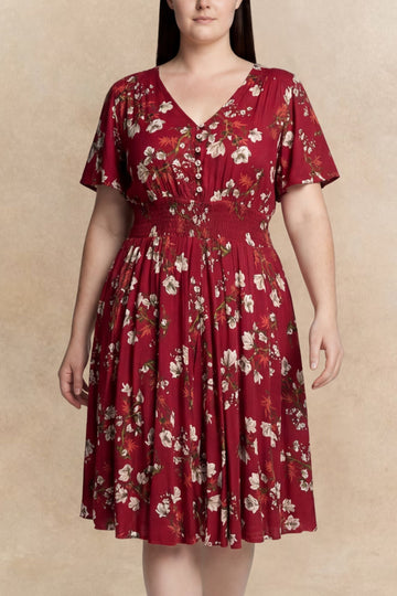 Dimi Floral Short Dress Smocked Waist Pockets