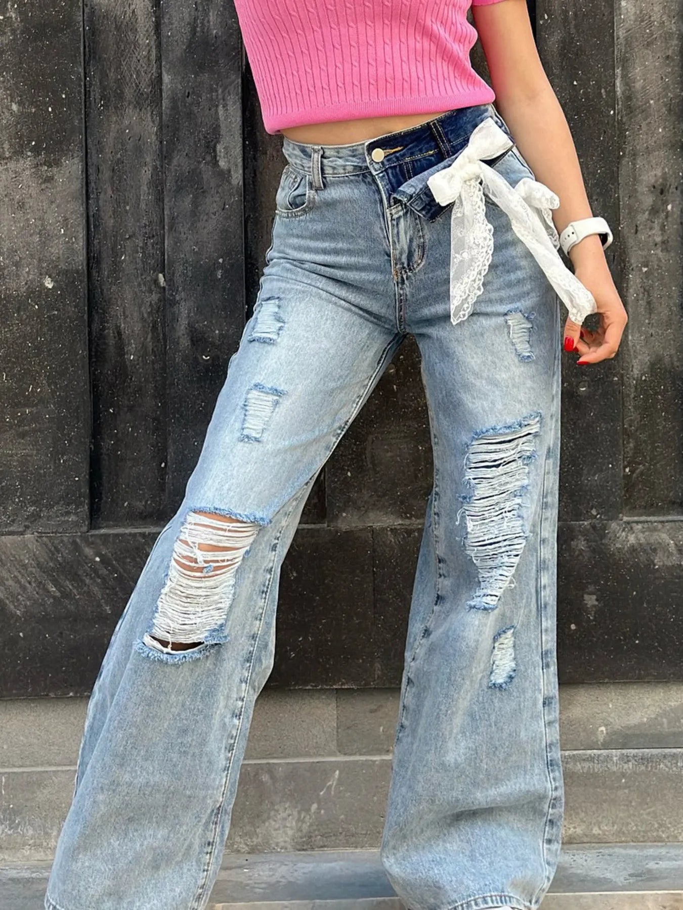 Distressed Wide Leg Jeans - Velora Luxury Fashion