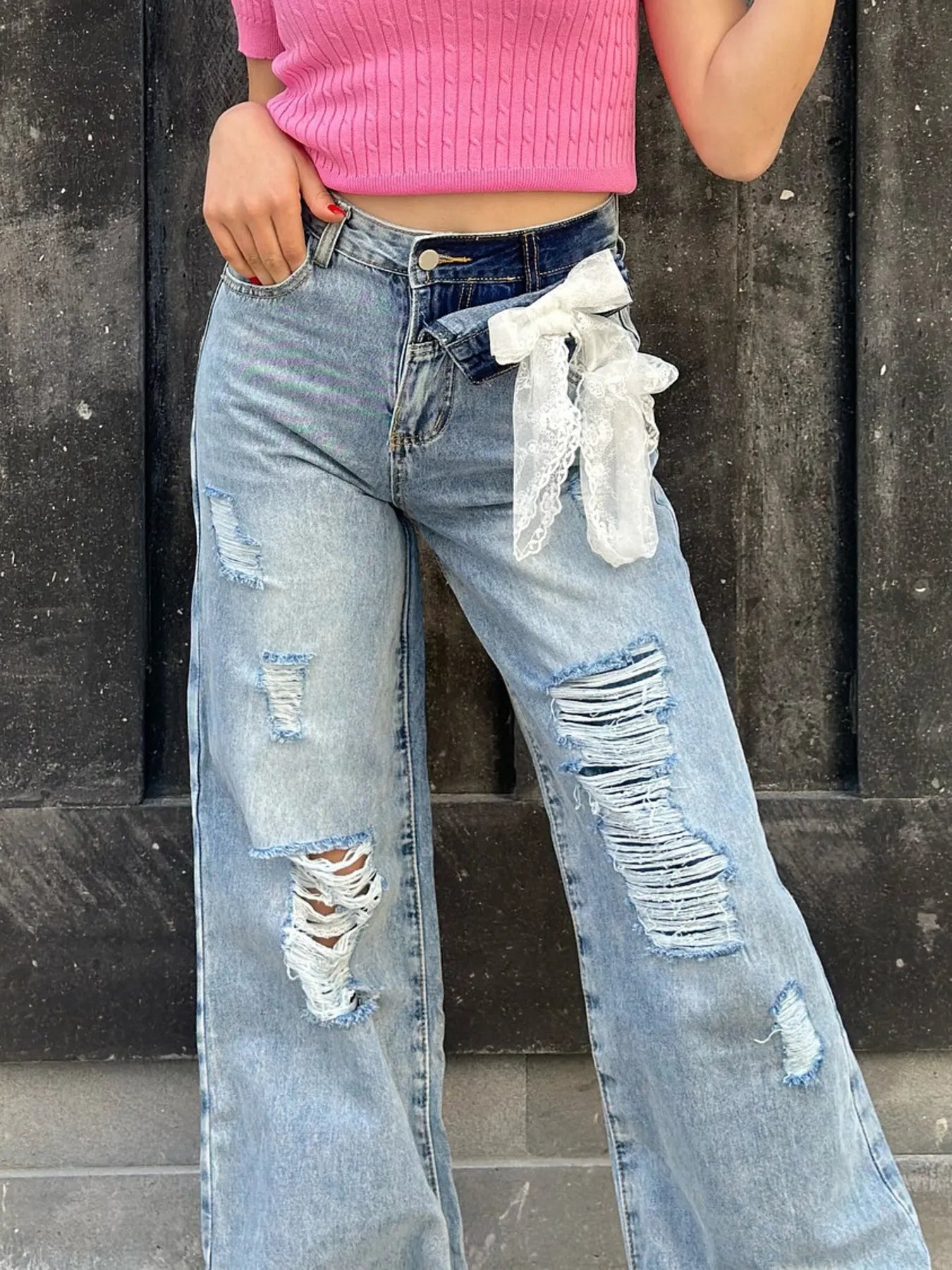Distressed Wide Leg Jeans - Velora Luxury Fashion