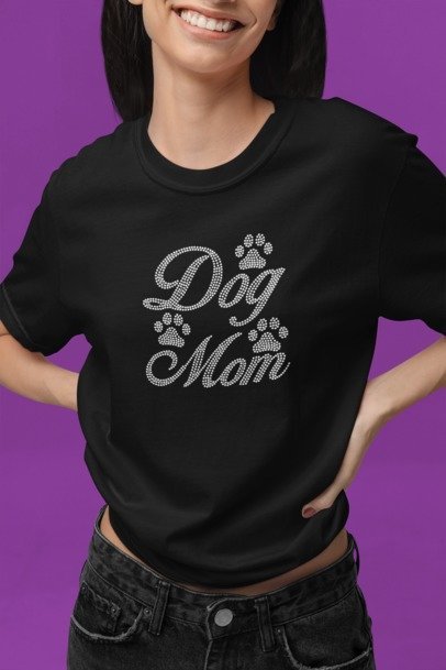 Dog Mom Paw Print Rhinestone Shirt – Sparkle Pet Lover Bling Tee | Bling Dazzel