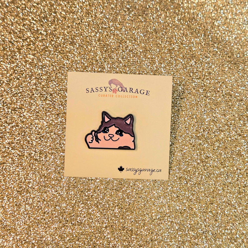 Doing Great! Sad Cat Thumbs Up Meme | Collectible Pin - Velora Luxury Fashion