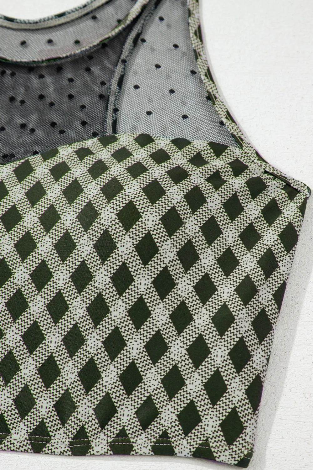 Dotted Mesh Plaid Patchwork High Waisted Swim Set - Velora Luxury Fashion