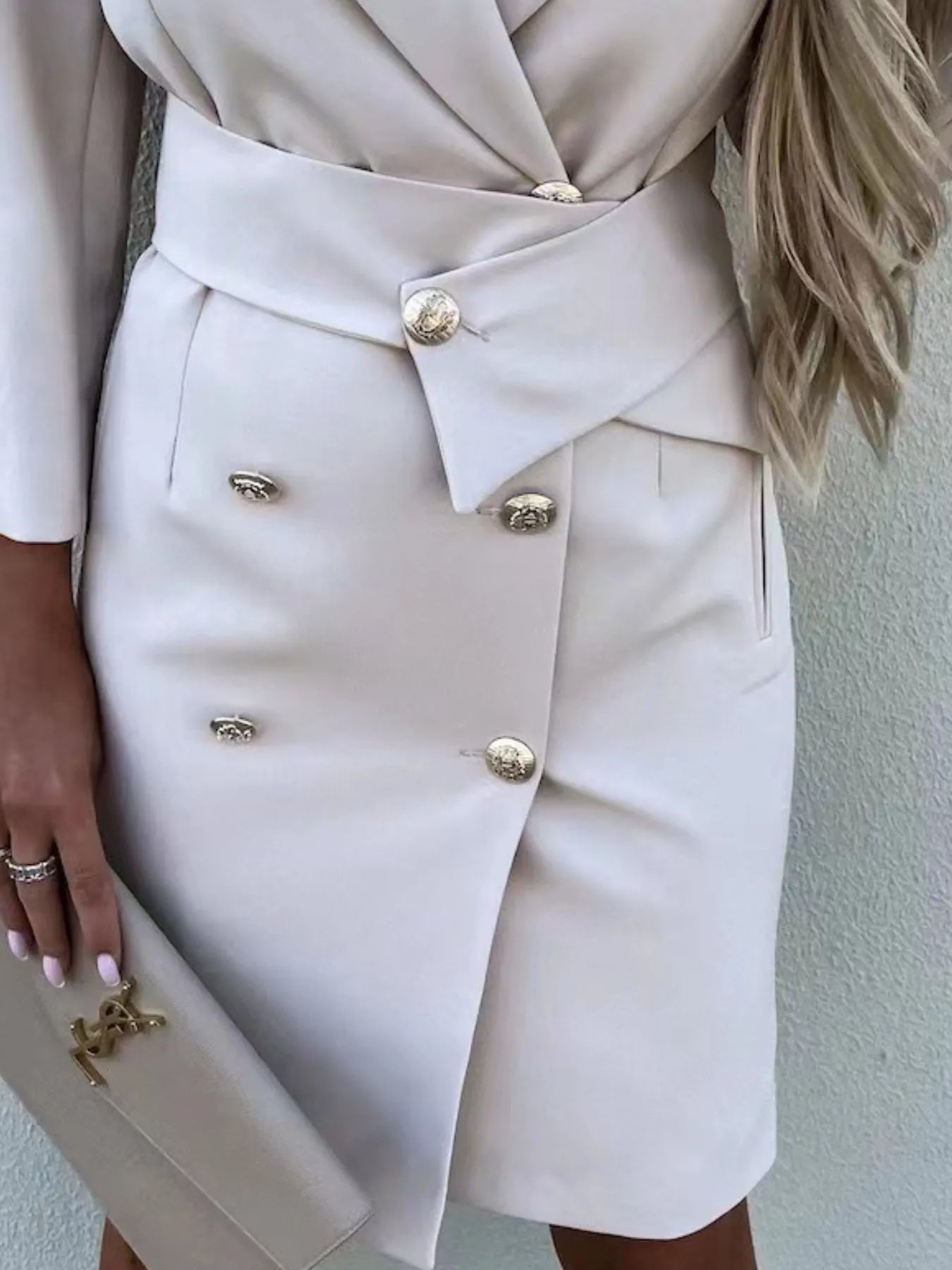 Double-Breasted Lapel Collar Longline Blazer - Velora Luxury Fashion