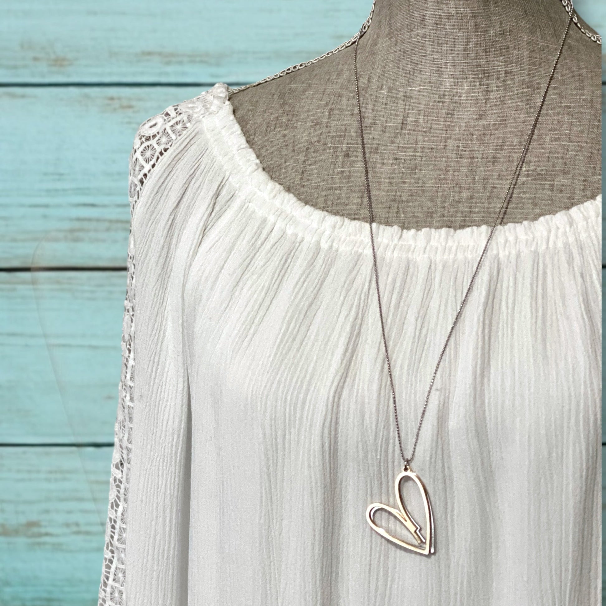 Double Heart Necklace – Long, Mixed Metals, Rose Gold & Silver Pendant - Velora Luxury Fashion