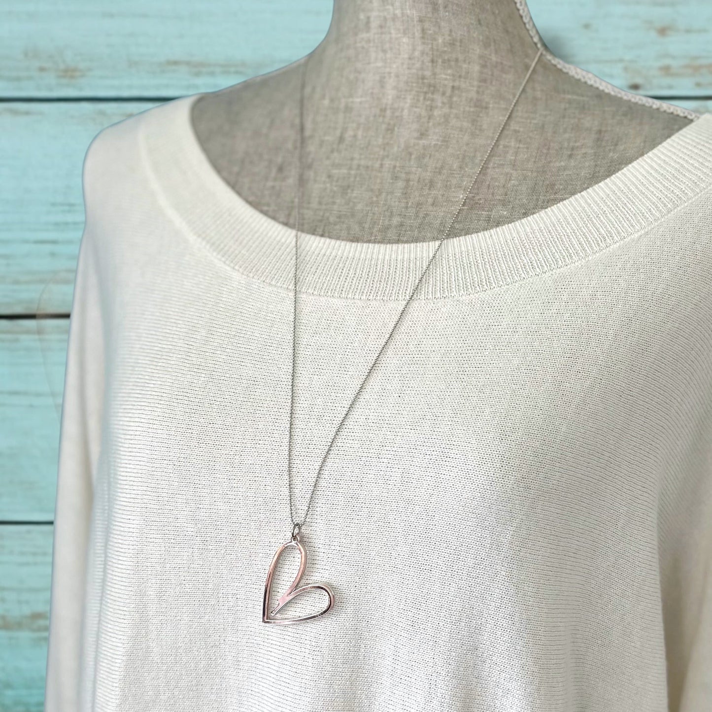 Double Heart Necklace – Long, Mixed Metals, Rose Gold & Silver Pendant - Velora Luxury Fashion