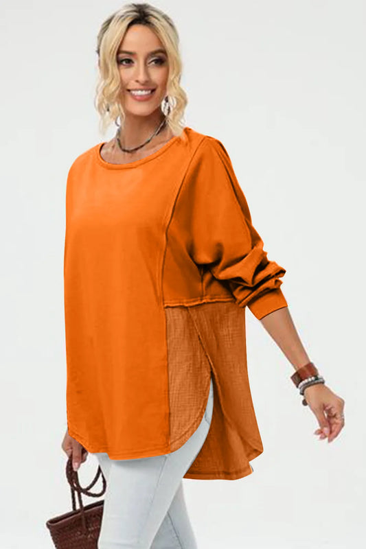 Double Take Full Size Long Sleeve High-Low T-Shirt - Velora Luxury Fashion