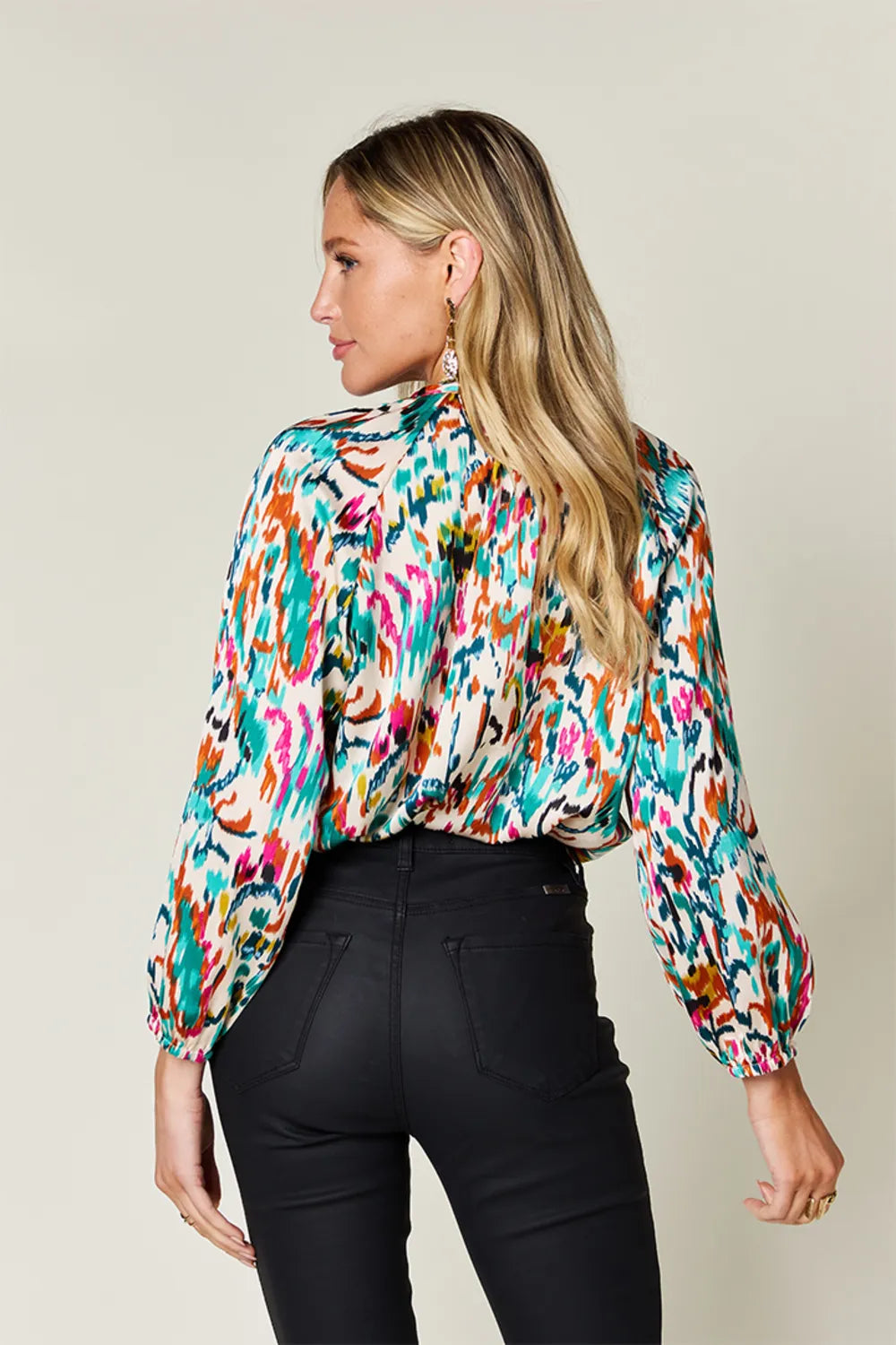 Double Take Full Size Printed Button Up Long Sleeve Shirt - Velora Luxury Fashion