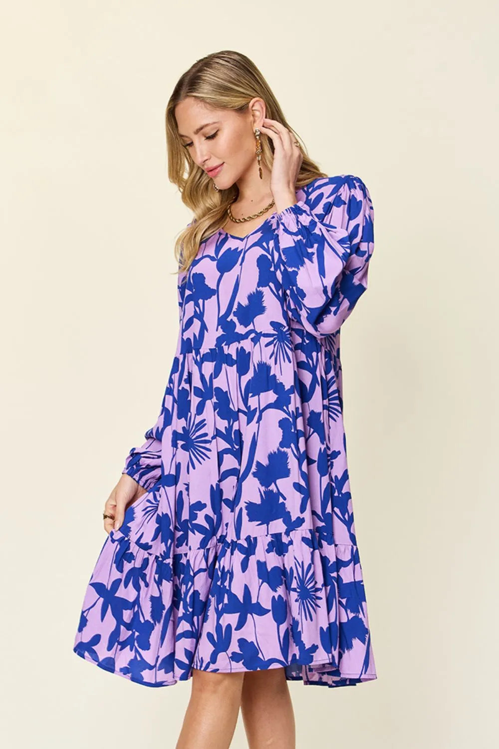 Double Take Full Size Printed Ruffle Hem Dress with Pocket - Velora Luxury Fashion