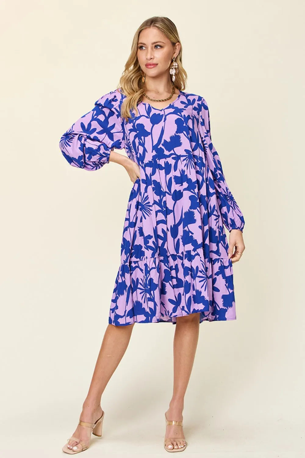 Double Take Full Size Printed Ruffle Hem Dress with Pocket - Velora Luxury Fashion
