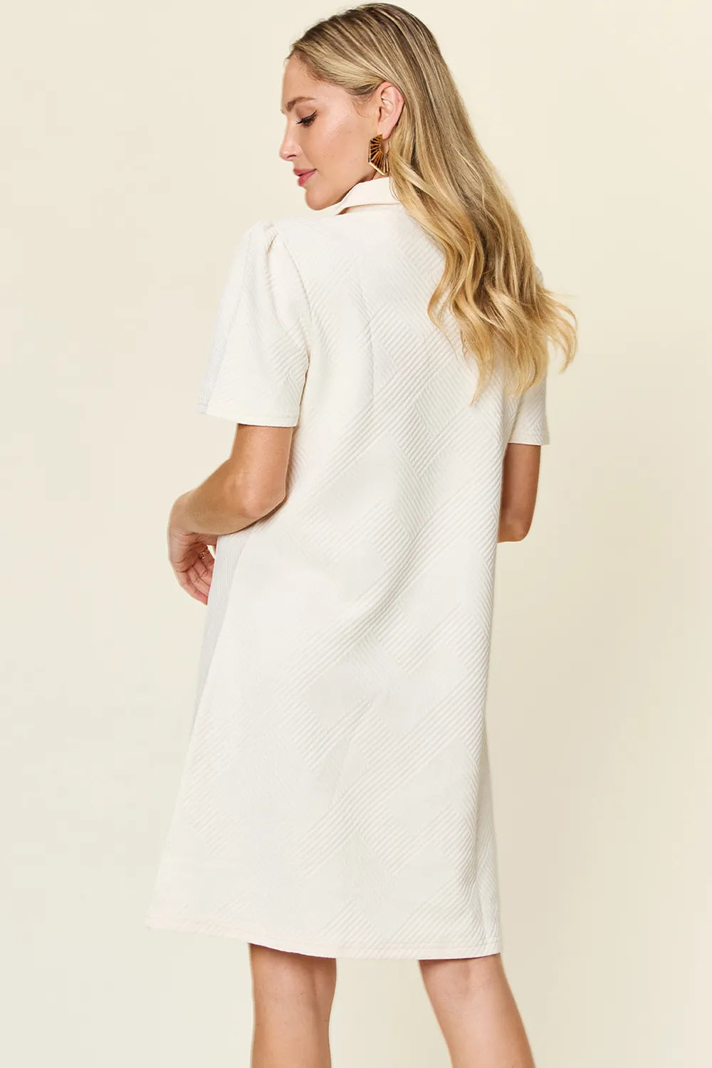 Double Take Full Size Texture Collared Neck Short Sleeve Dress - Velora Luxury Fashion