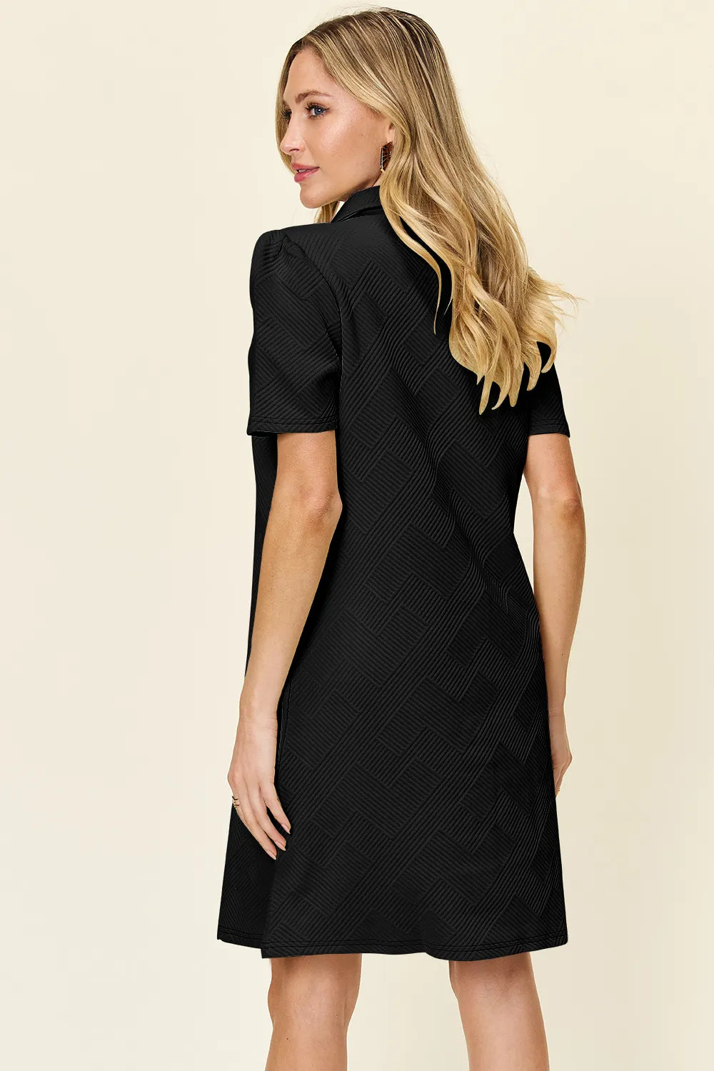 Double Take Full Size Texture Collared Neck Short Sleeve Dress - Velora Luxury Fashion