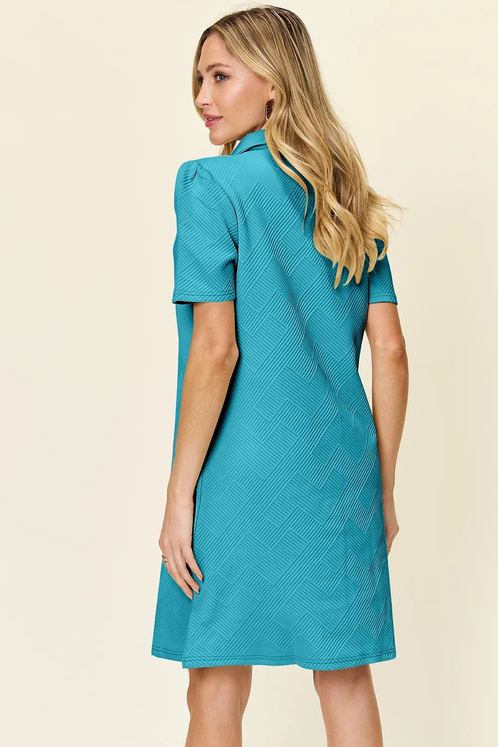 Double Take Full Size Texture Collared Neck Short Sleeve Dress - Velora Luxury Fashion