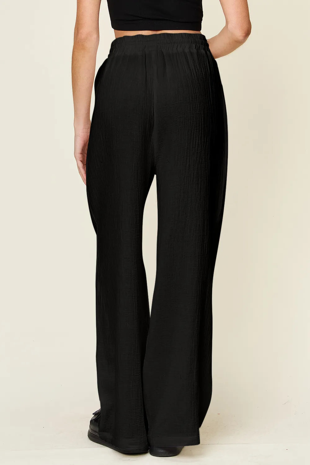 Double Take Full Size Texture Drawstring Wide Leg Pants - Velora Luxury Fashion