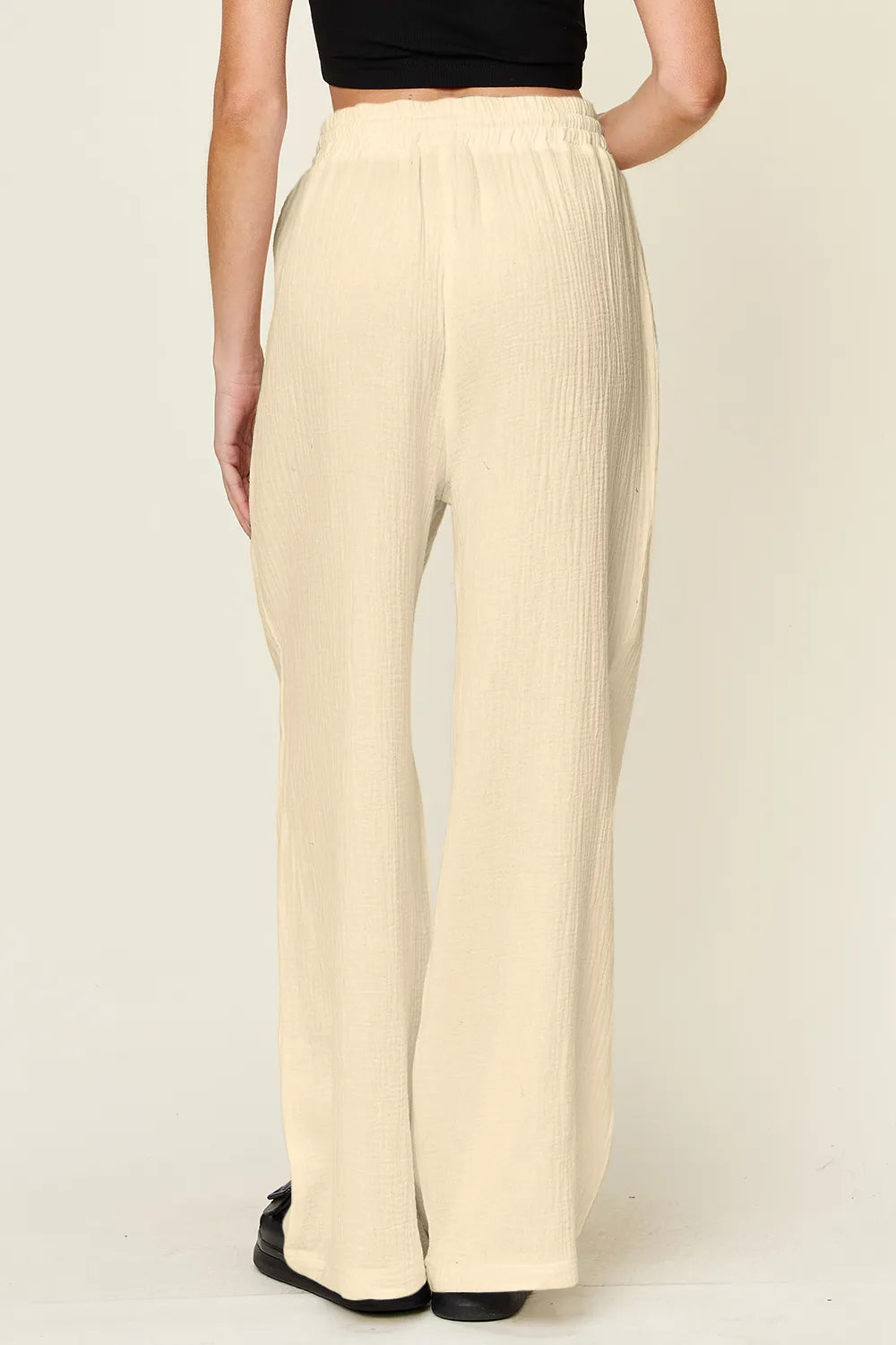 Double Take Full Size Texture Drawstring Wide Leg Pants - Velora Luxury Fashion