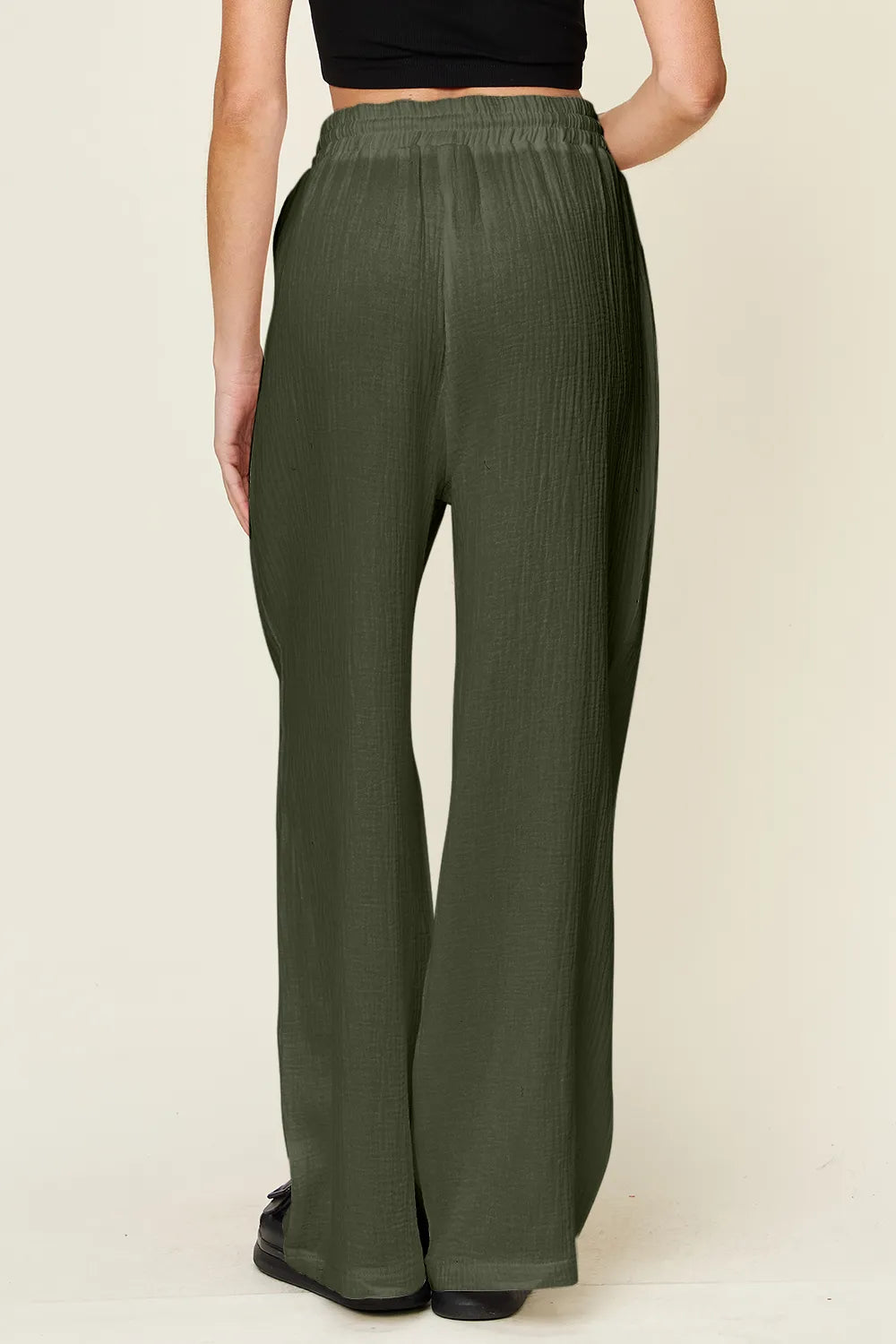 Double Take Full Size Texture Drawstring Wide Leg Pants - Velora Luxury Fashion