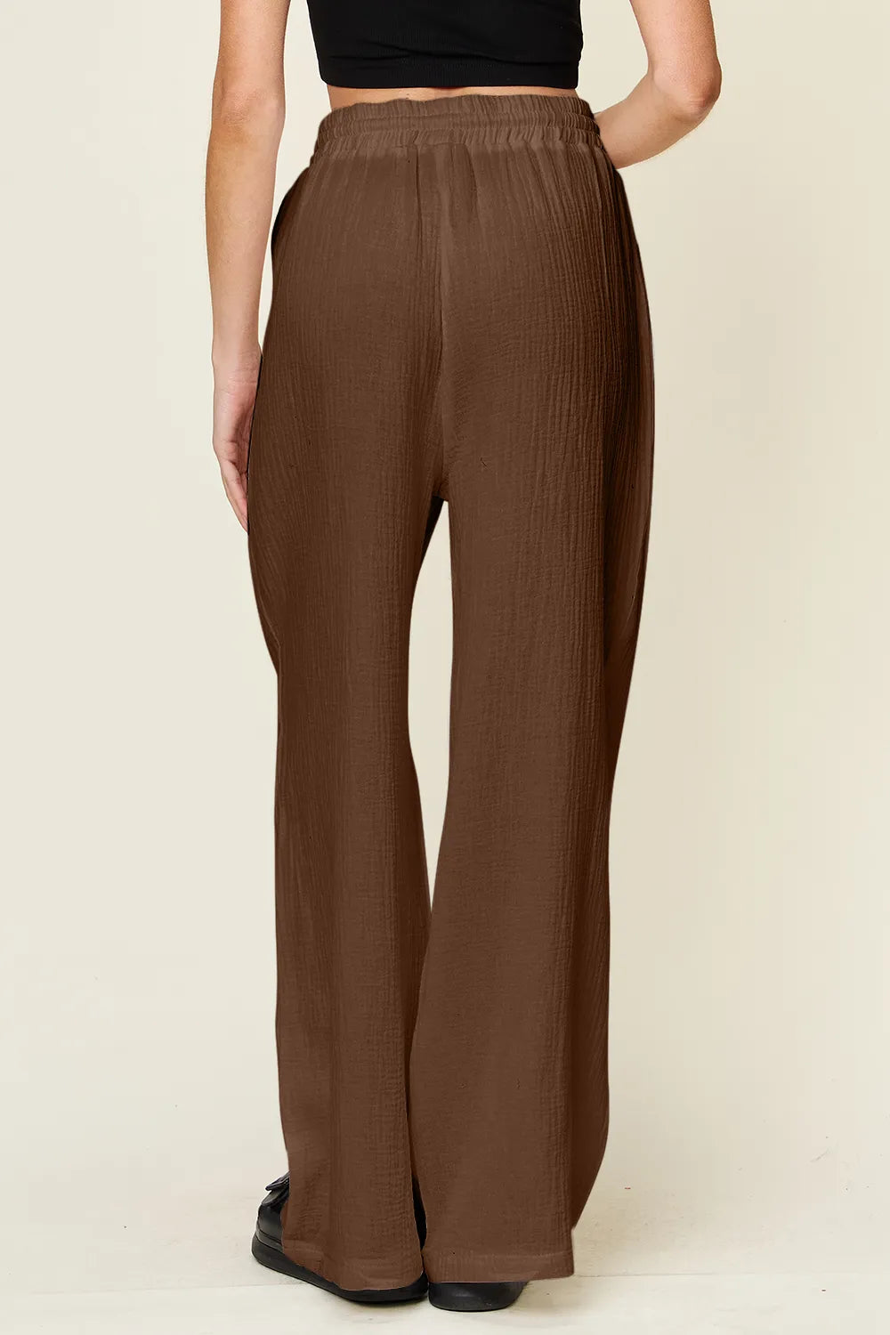 Double Take Full Size Texture Drawstring Wide Leg Pants - Velora Luxury Fashion