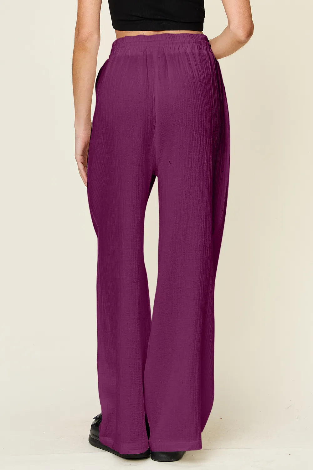 Double Take Full Size Texture Drawstring Wide Leg Pants - Velora Luxury Fashion