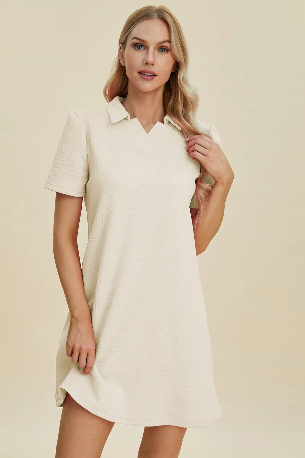 Double Take Full Size Texture Short Sleeve Dress - Velora Luxury Fashion