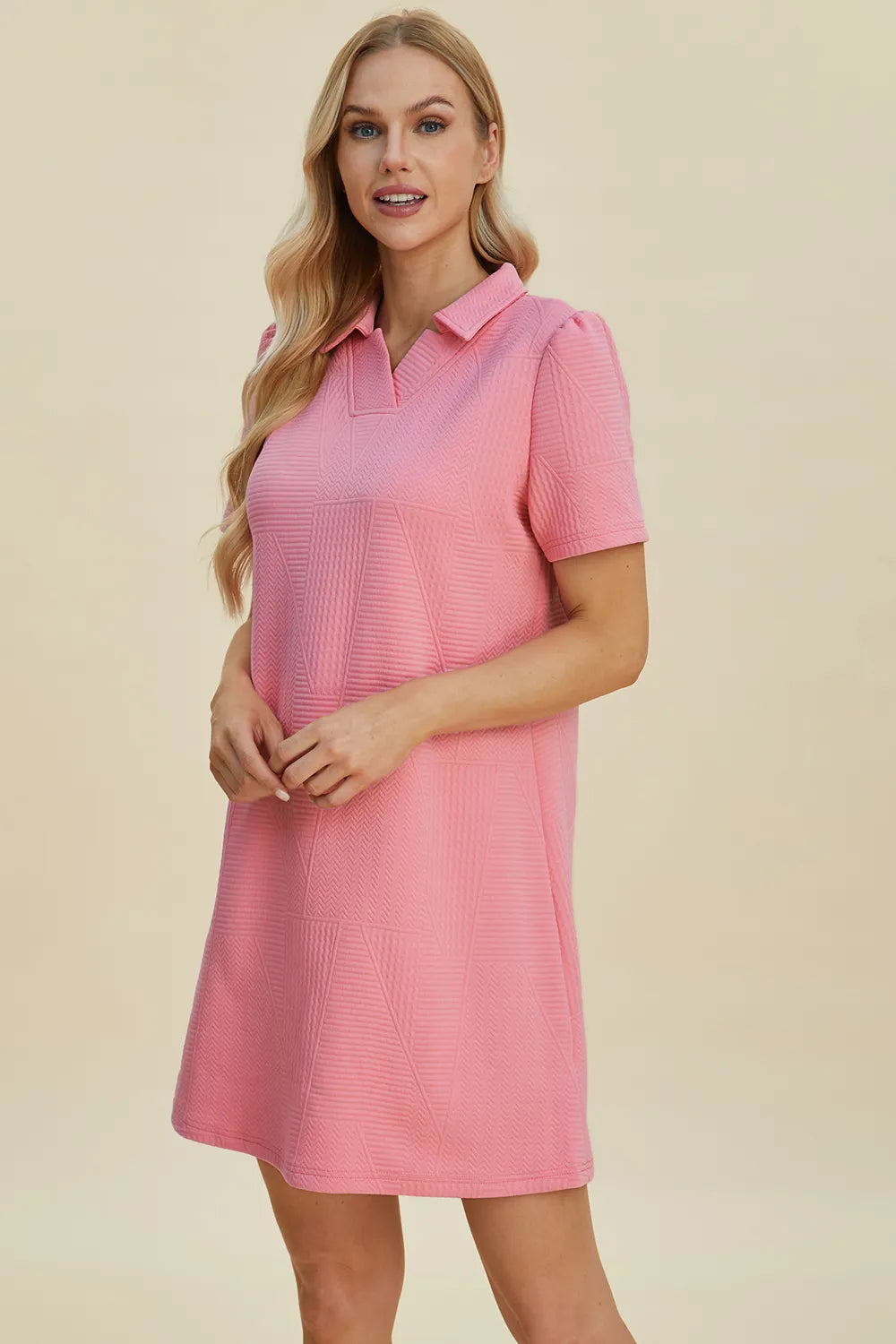 Double Take Full Size Texture Short Sleeve Dress - Velora Luxury Fashion