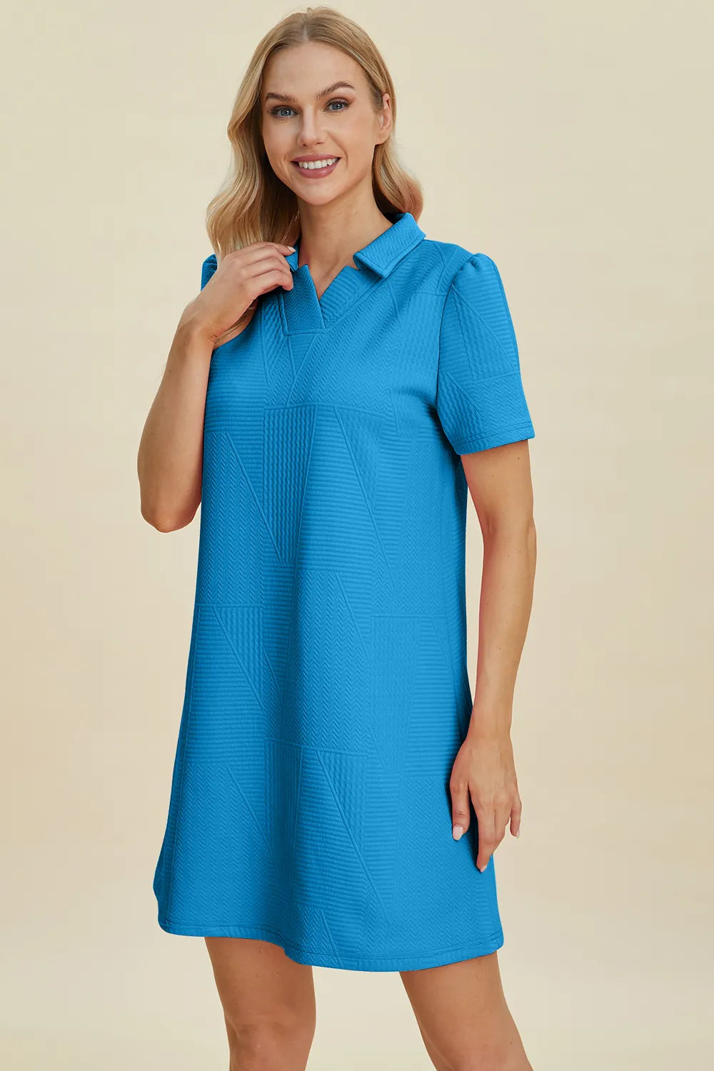 Double Take Full Size Texture Short Sleeve Dress - Velora Luxury Fashion
