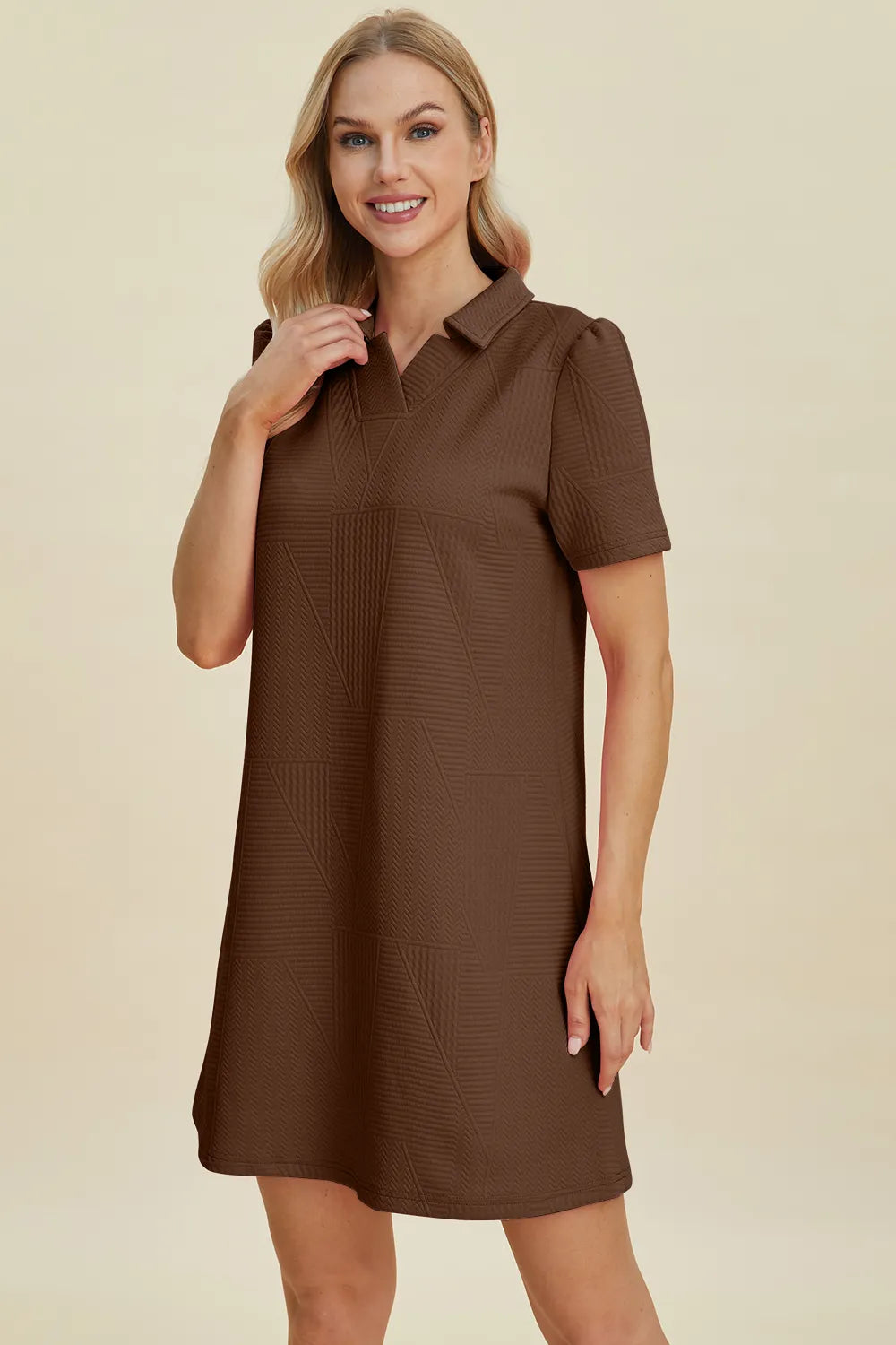 Double Take Full Size Texture Short Sleeve Dress - Velora Luxury Fashion