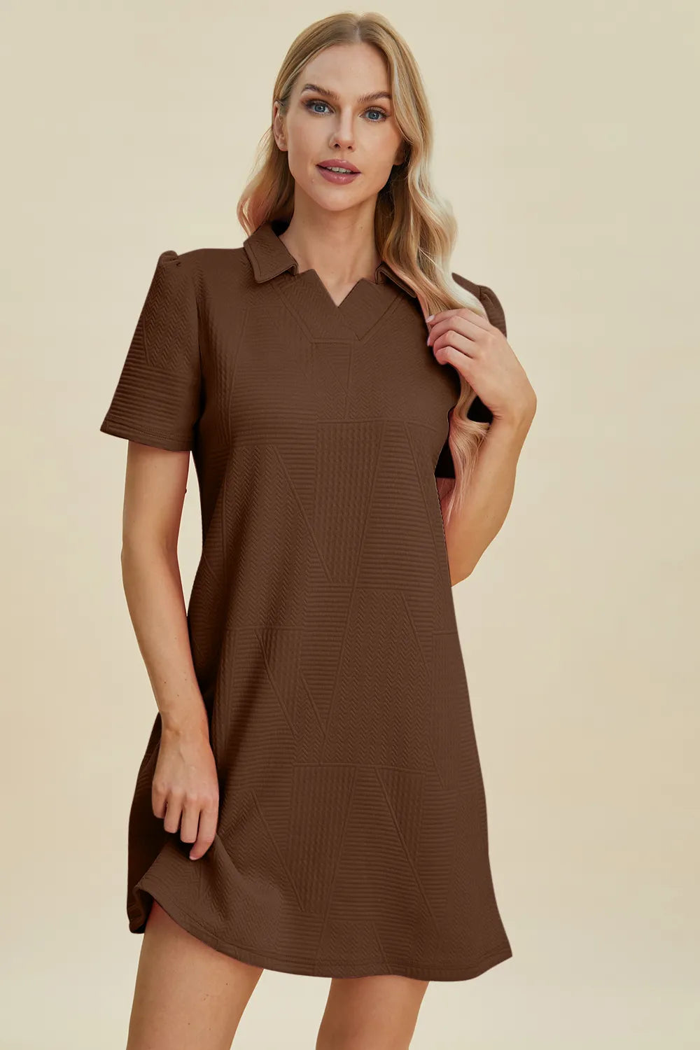 Double Take Full Size Texture Short Sleeve Dress - Velora Luxury Fashion