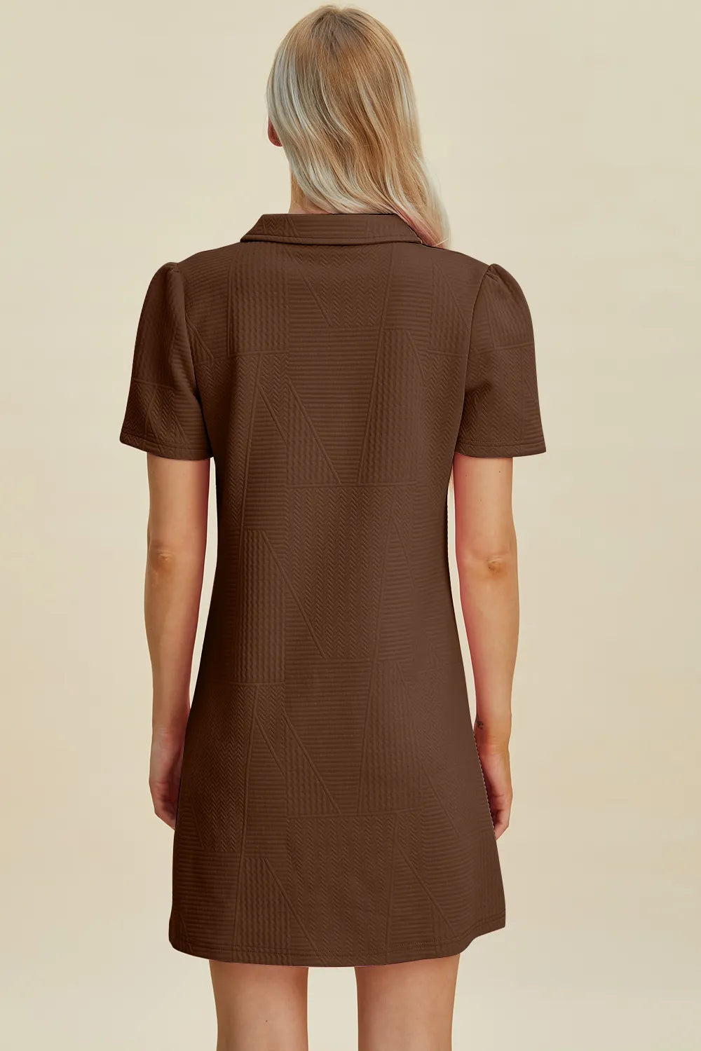 Double Take Full Size Texture Short Sleeve Dress - Velora Luxury Fashion