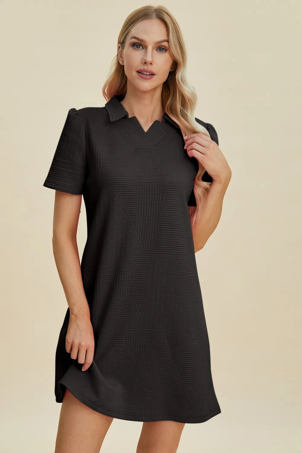 Double Take Full Size Texture Short Sleeve Dress - Velora Luxury Fashion