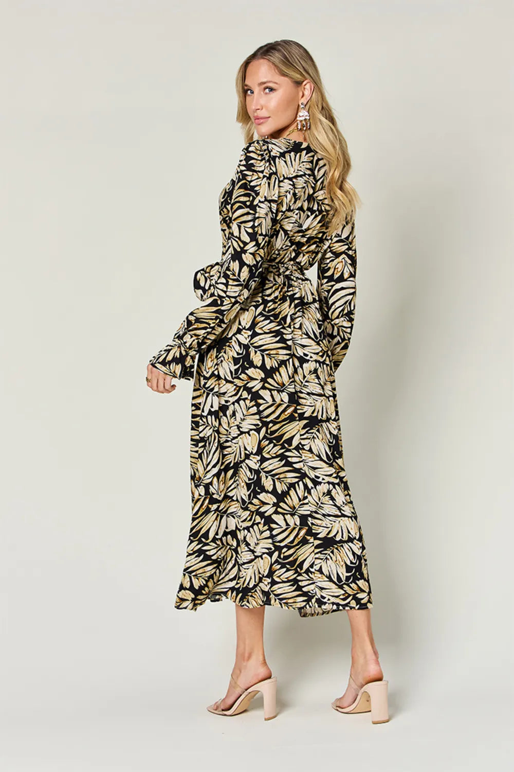 Double Take Full Size Tie Back Flounce Sleeve Dress - Velora Luxury Fashion