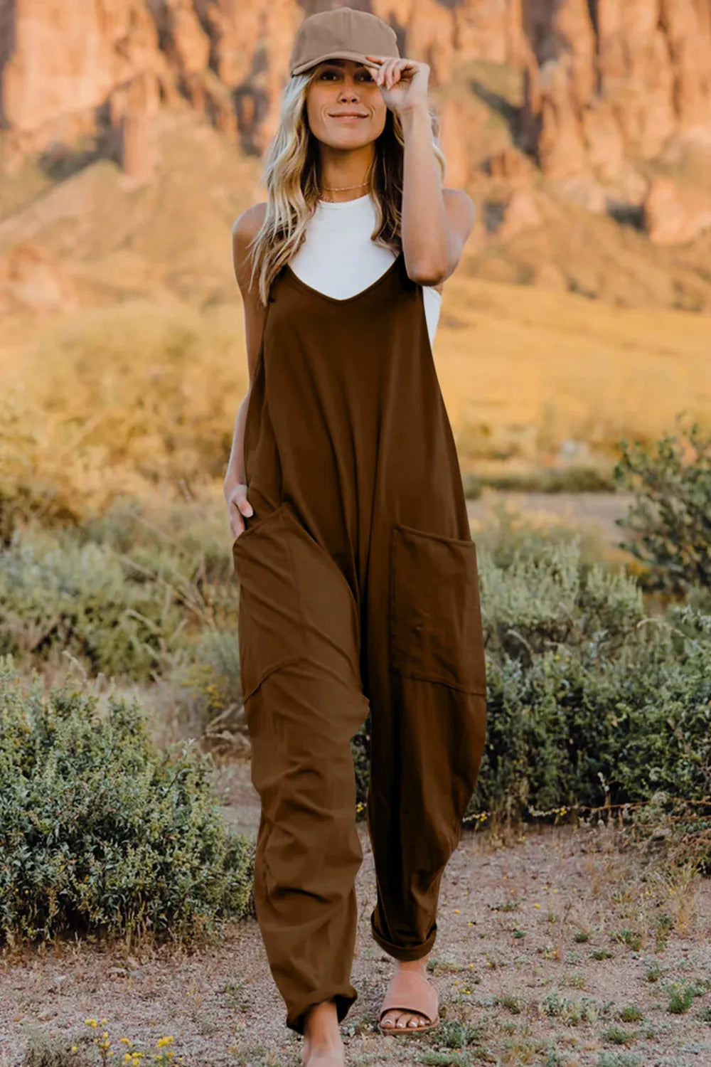 Double Take Full Size V-Neck Sleeveless Jumpsuit with Pockets - Velora Luxury Fashion