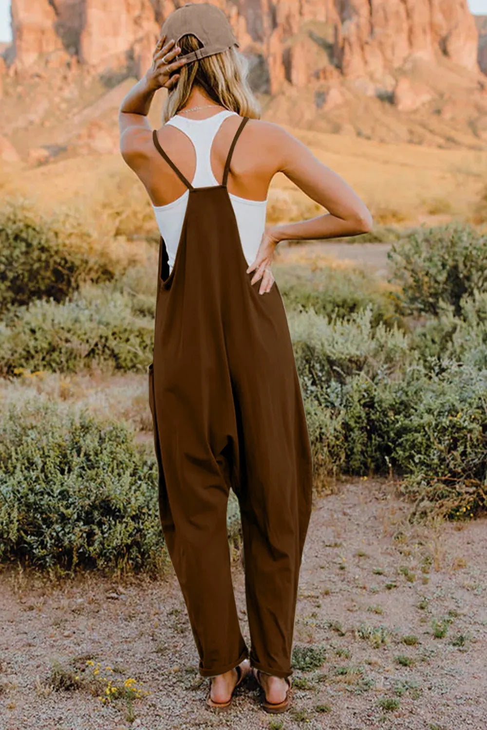 Double Take Full Size V-Neck Sleeveless Jumpsuit with Pockets - Velora Luxury Fashion